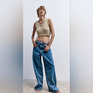 ZARA CROPPED METALLIC GOLD SWEATER VEST S NWT